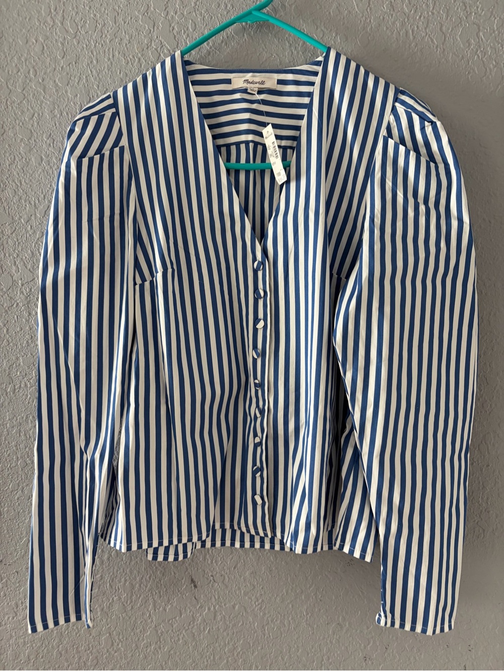 New Madewell Blue & White Striped V-Neck Button Blouse - Picture 5 of 5